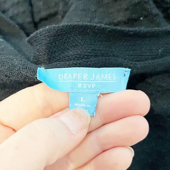 Draper James Short Puff Sleeve V Neck Button Up Cardigan Sweater Black Large - Picture 2 of 5